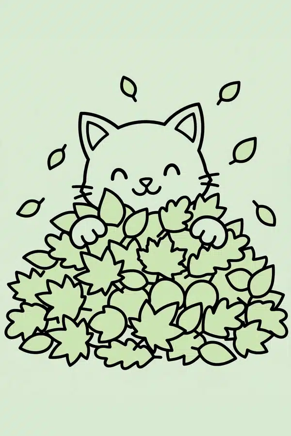 Kitten Playing in a Leaf Pile