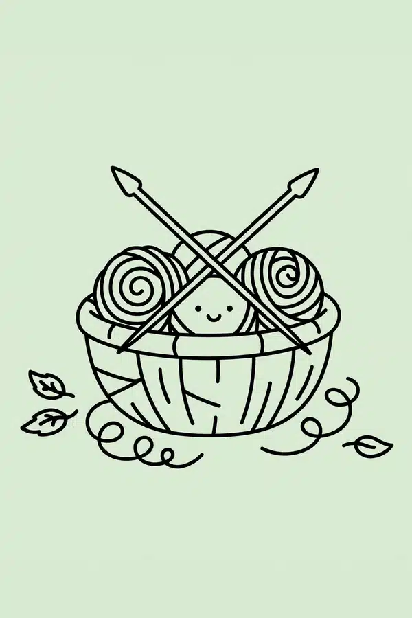 Knitting Basket with Yarn Balls