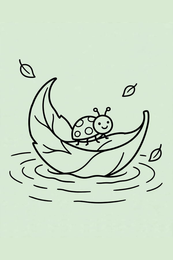 Leaf Boat Sailing on a Pond