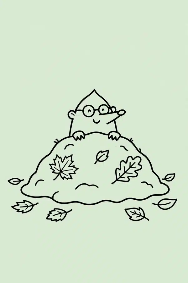 Mole Peeking from a Leaf Mound