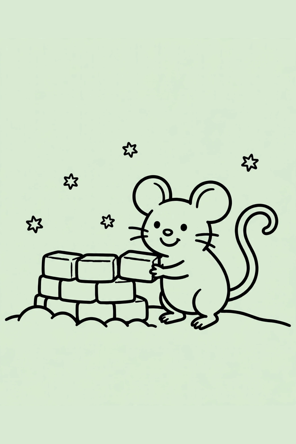 Mouse Building a Tiny Snow Fort