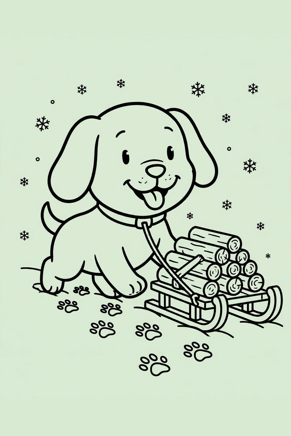Puppy Pulling a Sled of Firewood