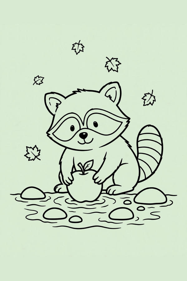 Raccoon Washing a Shiny Apple