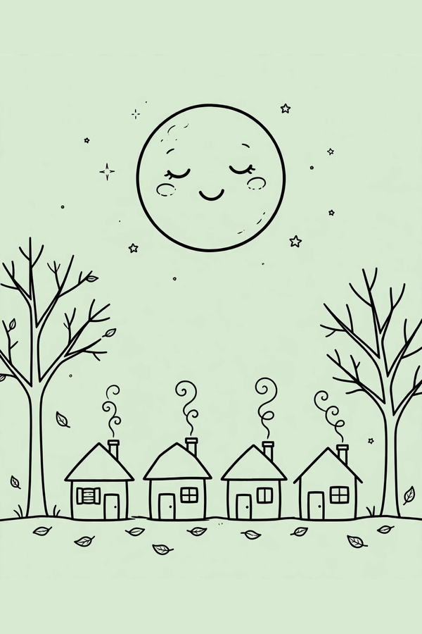 Sleeping Village Under a Big Moon