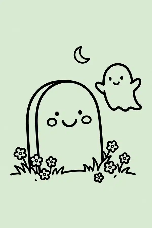 Smiling Tombstone with Flowers