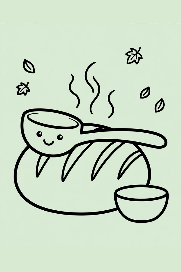Soup Ladle Resting on a Bread Loaf