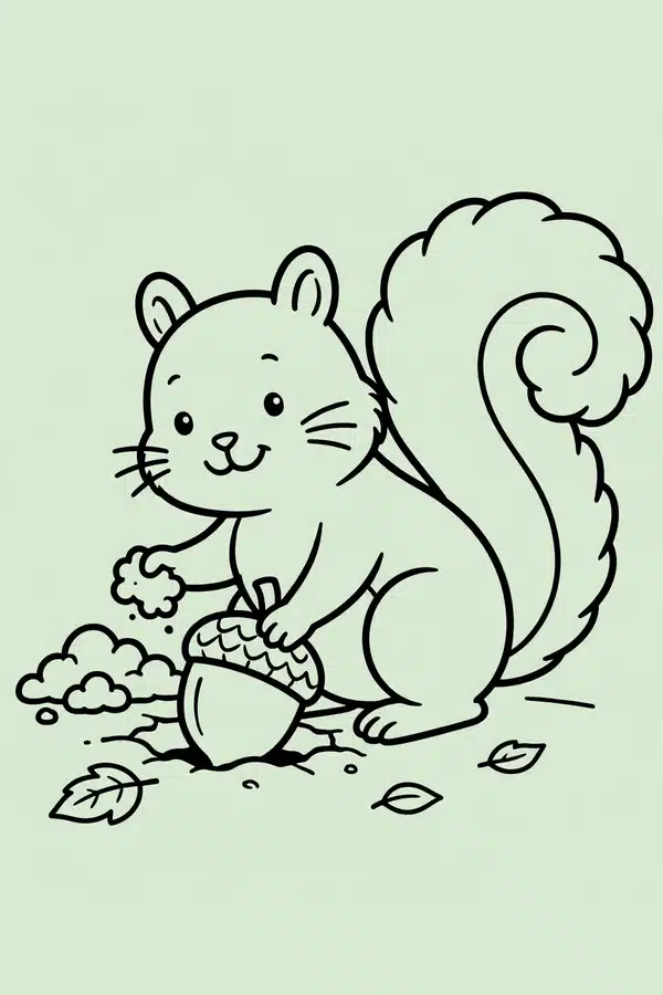 Squirrel Burying an Acorn