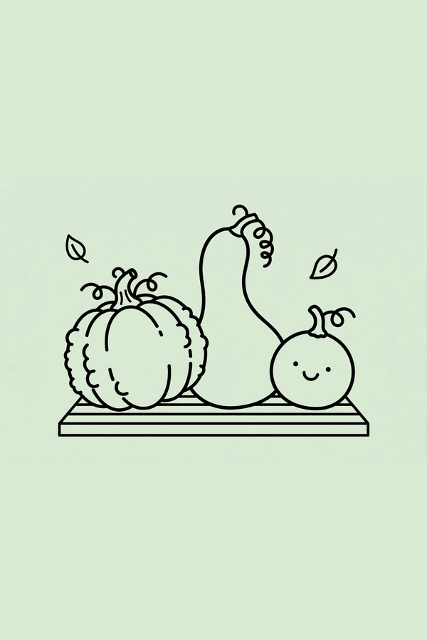 Three Gourds on a Wooden Step