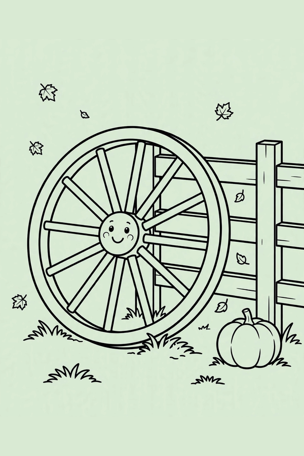 Wagon Wheel Leaning on a Fence