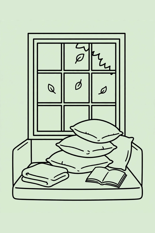 Window Seat Piled with Cushions