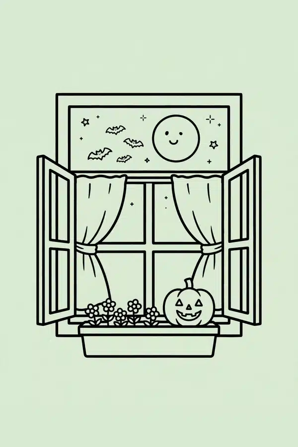 Window with Moon and Bats