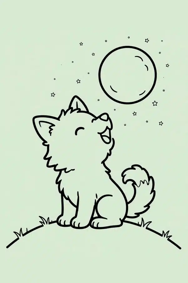 Wolf Pup Howling at the Moon