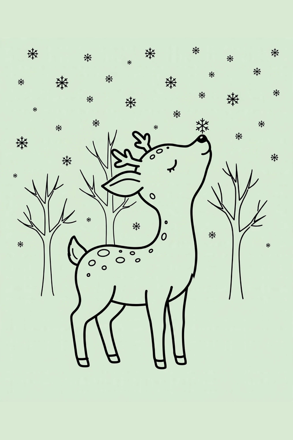 Young Deer Catching Snowflakes